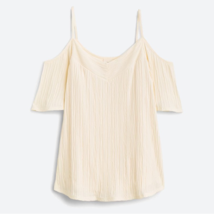 Kaileigh Cream Cold-Shoulder Crinkle V-Neck Blouse